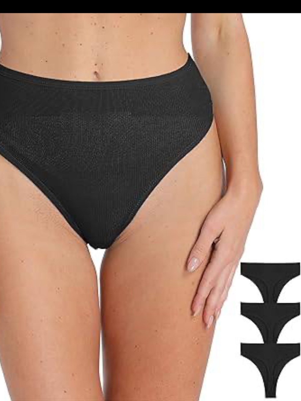 Women's High Waisted Ribbed Cotton Thongs Stretchy High Cut